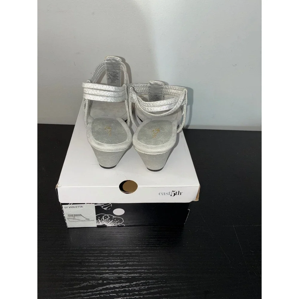 East 5th Embellished Wedge Sandals Silver Women Size‎ 10 Medium Violetta